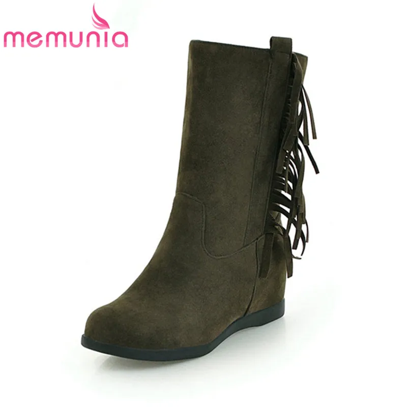 MEMUNIA big size 34-43 new arrival 2020 mid calf boots zip round toe height increasing heels boots with fringe women shoes
MEMUNIA big size 34-43 new arrival 2020 mid calf boots zip round toe height increasing heels boots with fringe women shoes