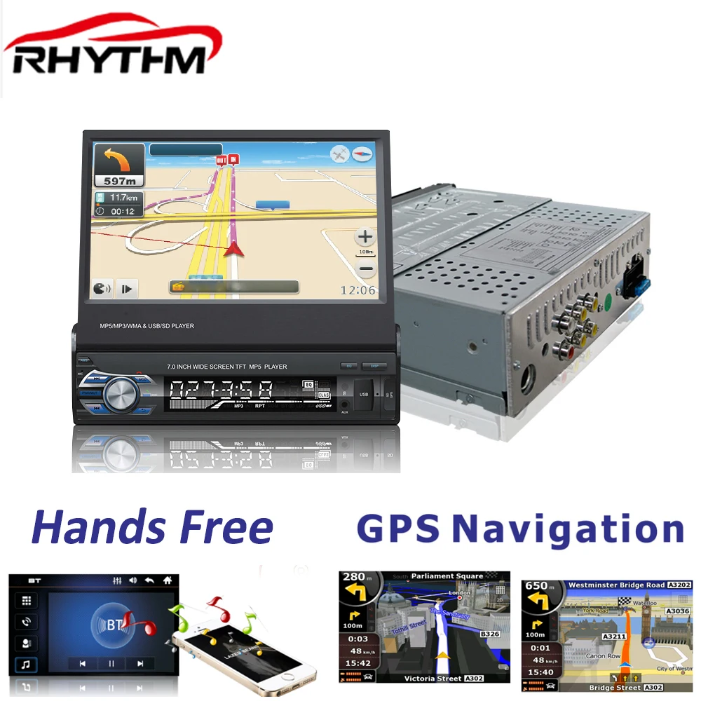 Rhythm 1 DIN 7 inch Stereo Car Radio MP4 GPS Navigation touch Screen Bluetooth TF USB FM rear camera suppored Retractable
Rhythm 1 DIN 7 inch Stereo Car Radio MP4 GPS Navigation touch Screen Bluetooth TF USB FM rear camera suppored Retractable
