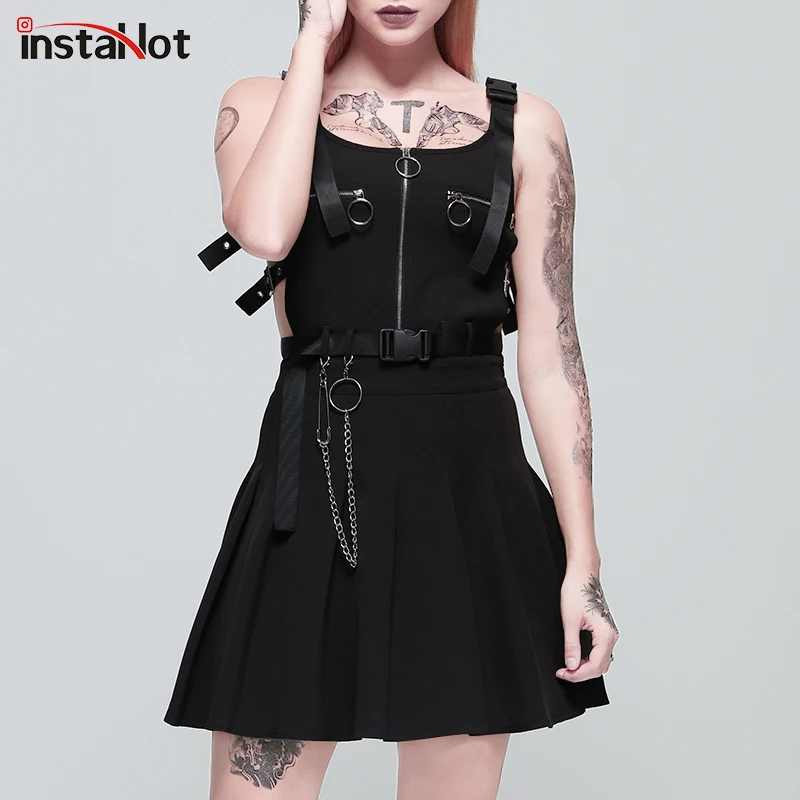 InstaHot Women Dress Punk Style Gothic Sleeveless Slash Neck Speghetti Strap A-Line Hollow Out Buckle Retro Sexy Streetwear
InstaHot Women Dress Punk Style Gothic Sleeveless Slash Neck Speghetti Strap A-Line Hollow Out Buckle Retro Sexy Streetwear