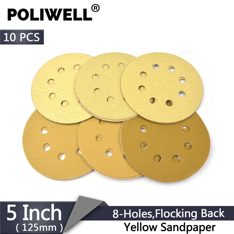 POLIWELL 10PCS 5 Inch 8 Hole Sandpaper 125mm 60~1000 Grit Yellow Sanding Paper Sanding Discs for Hook and Loop Festool Sander
POLIWELL 10PCS 5 Inch 8 Hole Sandpaper 125mm 60~1000 Grit Yellow Sanding Paper Sanding Discs for Hook and Loop Festool Sander