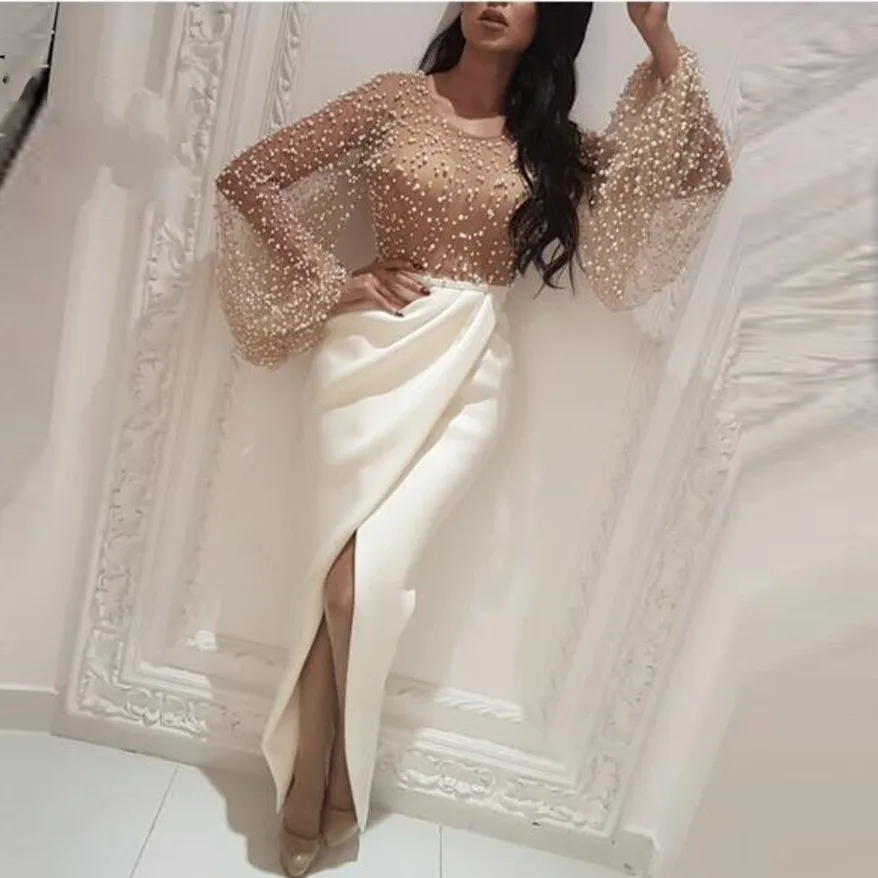 Flare Sleeves Evening Gowns Pearls Ivory Mermaid Arabian Evening Gown Vestidos Custom Made Pleats Elegant Evening Dresses
Flare Sleeves Evening Gowns Pearls Ivory Mermaid Arabian Evening Gown Vestidos Custom Made Pleats Elegant Evening Dresses