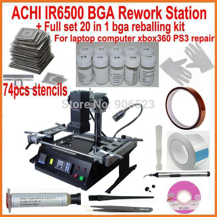 Original ACHI IR6500 BGA rework station with full set bga reballing kit 74pcs bga stencils for laptop xbox360 ps3 WII repair
Original ACHI IR6500 BGA rework station with full set bga reballing kit 74pcs bga stencils for laptop xbox360 ps3 WII repair