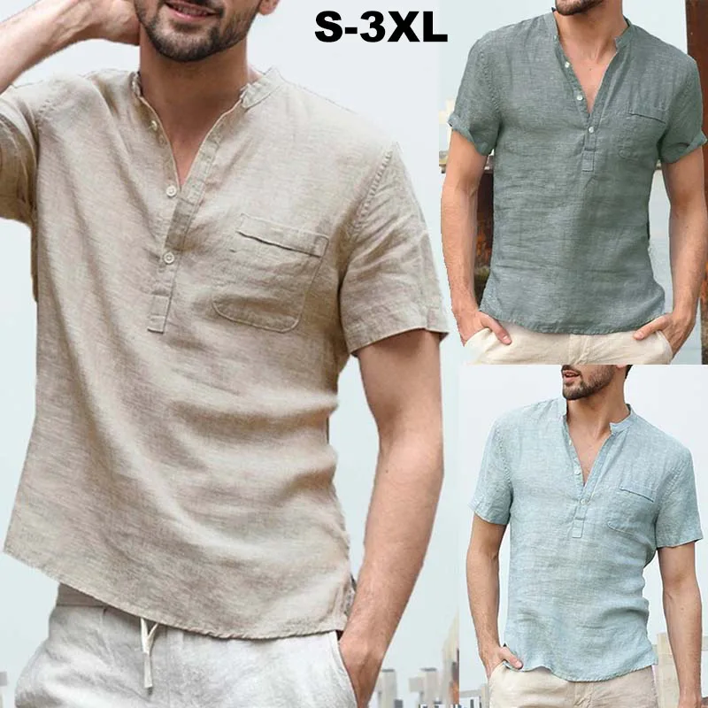 EU Size Cotton Flax Linen T Shirt Mens Casual Slim Fit Pocket Tops 3 Buttons Solid Beach Tee Short Sleeves For Men Plus Size
EU Size Cotton Flax Linen T Shirt Mens Casual Slim Fit Pocket Tops 3 Buttons Solid Beach Tee Short Sleeves For Men Plus Size
