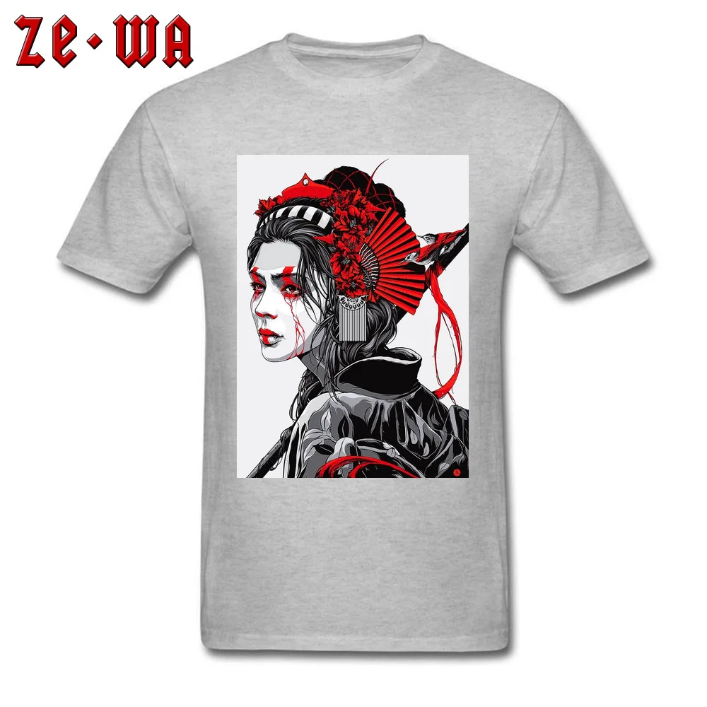 Geisha Japanese Women Hairstyle 3D Printed Summer Autumn 100% Cotton Round Neck Young Tops Shirts Tshirts Prevalent T-shirts Geisha Japanese Women Hairstyle grey