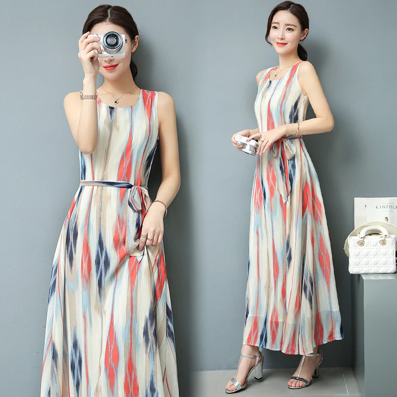 3706# 2017 Summer New Women Fashion Sleeveless O-neck Loose Striped Print Chiffon Maxi Dress Bohemian Beach Dress Vestidos
3706# 2017 Summer New Women Fashion Sleeveless O-neck Loose Striped Print Chiffon Maxi Dress Bohemian Beach Dress Vestidos