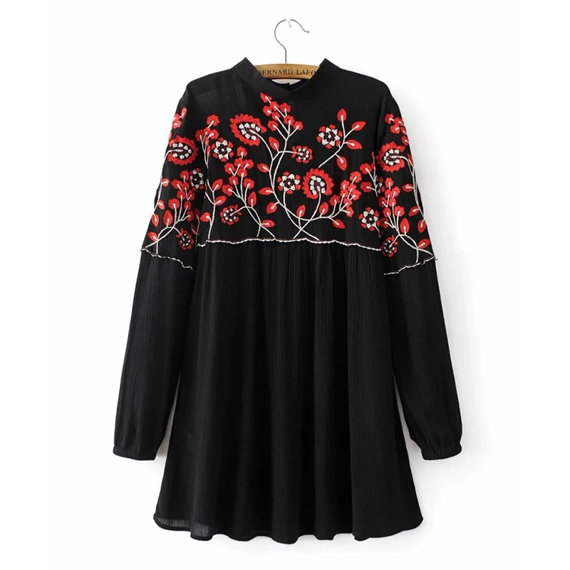 Vintage Floral Embroidery Dress Stand Collar Long Sleeve Women Mini Pleated Chiffon Dresses Black Brand vestidos SYJZ0895
Vintage Floral Embroidery Dress Stand Collar Long Sleeve Women Mini Pleated Chiffon Dresses Black Brand vestidos SYJZ0895