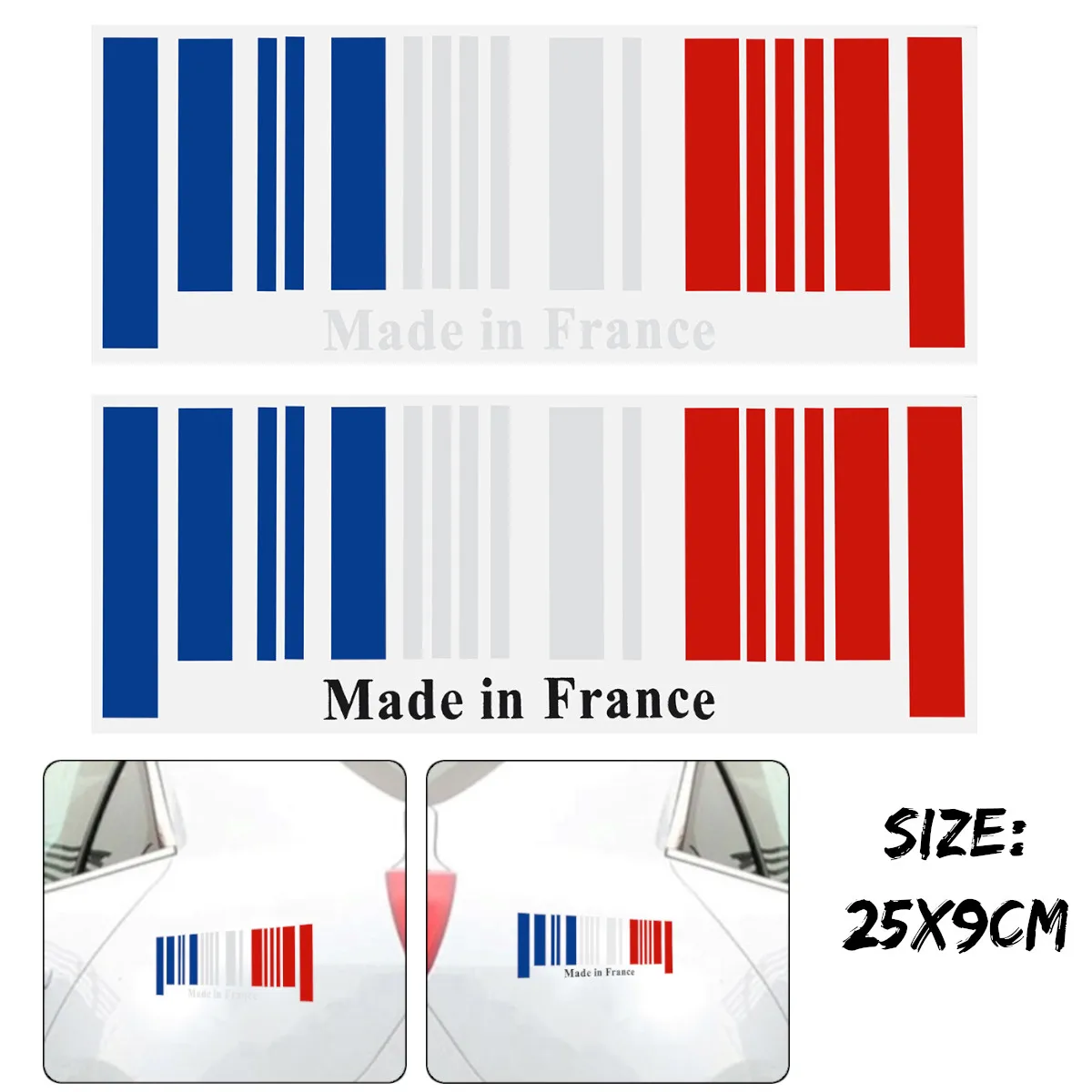 25x9cm Made in France Flag Bar Code Decal Sticker Car Styling Emblem Badge Auto France Flag Decoration
25x9cm Made in France Flag Bar Code Decal Sticker Car Styling Emblem Badge Auto France Flag Decoration