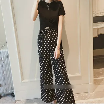 Fashion Two Piece Set 2019 Summer Slim Top And Pants Set Short Sleeve High Waist 2 Sets Woman Crop Top Polka Dot Twinset
Fashion Two Piece Set 2019 Summer Slim Top And Pants Set Short Sleeve High Waist 2 Sets Woman Crop Top Polka Dot Twinset