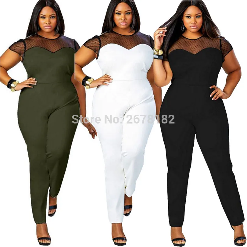 Plus size L-4XL women jumpsuit 2018 short sleeve mesh lace Patchwork rompers large size sexy club party long pant black overalls
Plus size L-4XL women jumpsuit 2018 short sleeve mesh lace Patchwork rompers large size sexy club party long pant black overalls