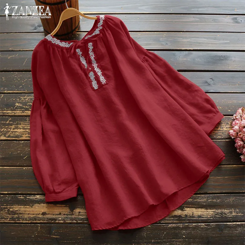 Plus Size Embroidery Blouse Women's Linen Tops 2019 ZANZEA Tunic Lantern Sleeve Tee Shirts Female O Neck Casual Blusas Chemise
Plus Size Embroidery Blouse Women's Linen Tops 2019 ZANZEA Tunic Lantern Sleeve Tee Shirts Female O Neck Casual Blusas Chemise