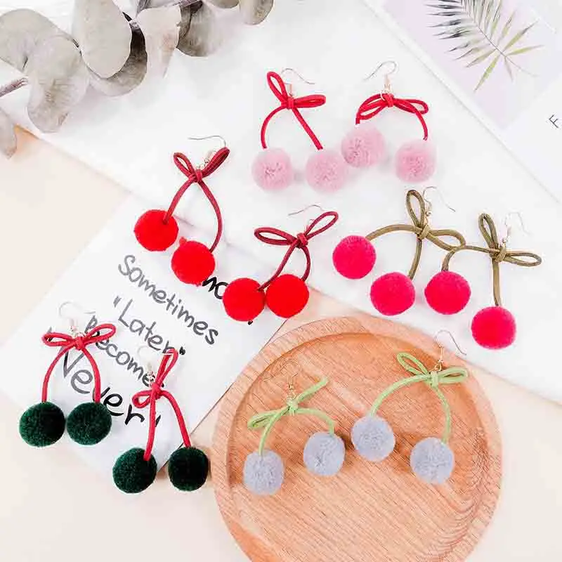 Fashion girl pom-pom cherry pendant earrings plush ball furry pendant earrings cherry bow ladies jewelry
Fashion girl pom-pom cherry pendant earrings plush ball furry pendant earrings cherry bow ladies jewelry
