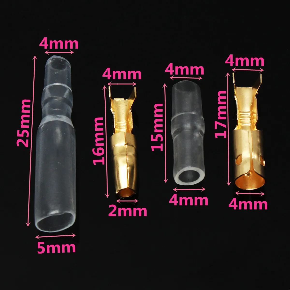 50 Set 3.9mm Male Female Bullet Motorcycle Connector Terminals Socket with Insulator Sleeve Cover Mayitr