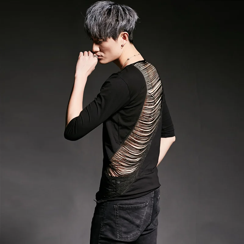 Men back ripped hollow out sexy hip hop punk rock t shirt DJ singer stage costume men harajuku nightclub slim tee shirts tops
Men back ripped hollow out sexy hip hop punk rock t shirt DJ singer stage costume men harajuku nightclub slim tee shirts tops