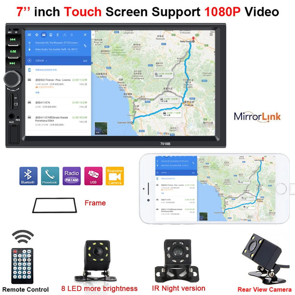 

Central Multimedia Car MP5 Player 7" Touch Screen Autoradio with Bluetooth 2 Mirror Link Model USB TF FM Support Back up Camera
