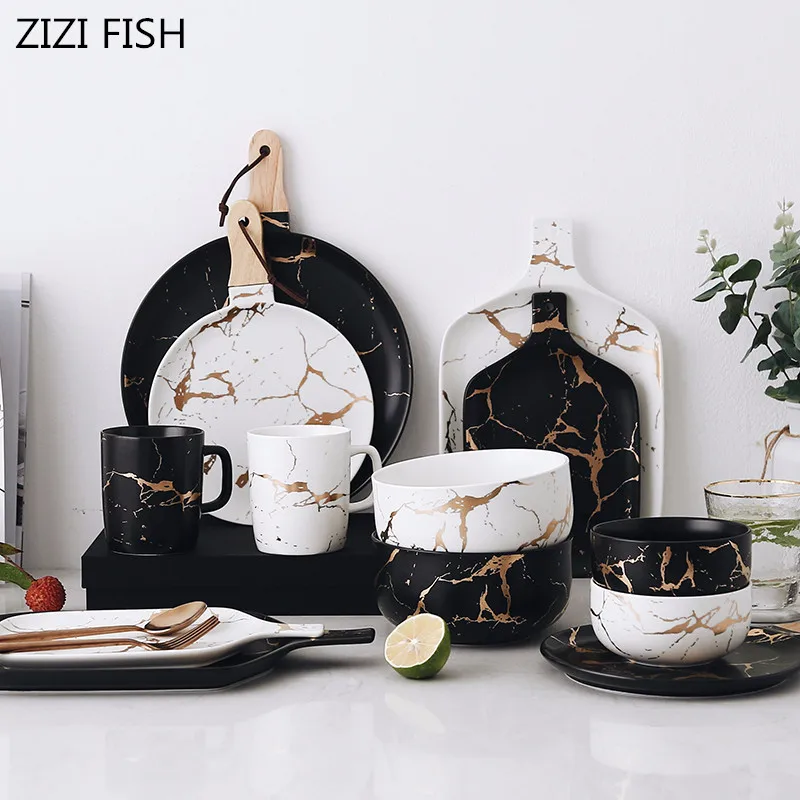 European Marble Glazes Ceramic Party Tableware Set Porcelain Breakfast Plates Dishes Noodle Bowl Coffee Mug Cup For Decoration
European Marble Glazes Ceramic Party Tableware Set Porcelain Breakfast Plates Dishes Noodle Bowl Coffee Mug Cup For Decoration