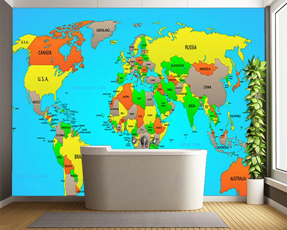 ورق حائط حديث مع خريطة العالم السياسي ورق حائط للأطفال غرفة أطفال أرائك جدران خلفية Pvc Modern Wallpaper Wallpaper Worldworld Wallpaper Gooum