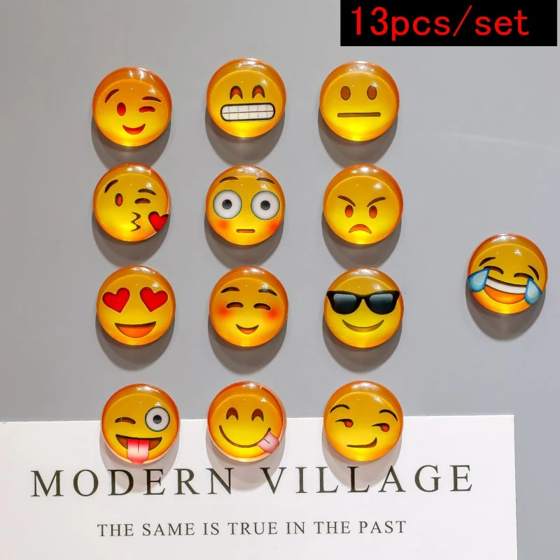 

13 Kinds Expressions Cute Round Cartoon Smile Emoji Face Refrigerator Sticker Fridge Magnet Notes Message Holder Christmas Decor