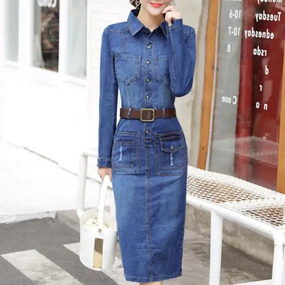 plus Size 2XL Denim Dress New Fashionable Slim Dresses With Belt long sleeve Package Hip jeans pencil Dress
plus Size 2XL Denim Dress New Fashionable Slim Dresses With Belt long sleeve Package Hip jeans pencil Dress