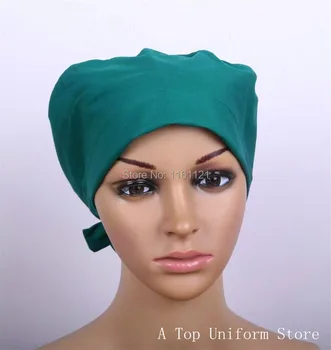 

surgical cap medical caps scrub caps for women doctors and nurse ,100% cotton adjustable length at back solid green color