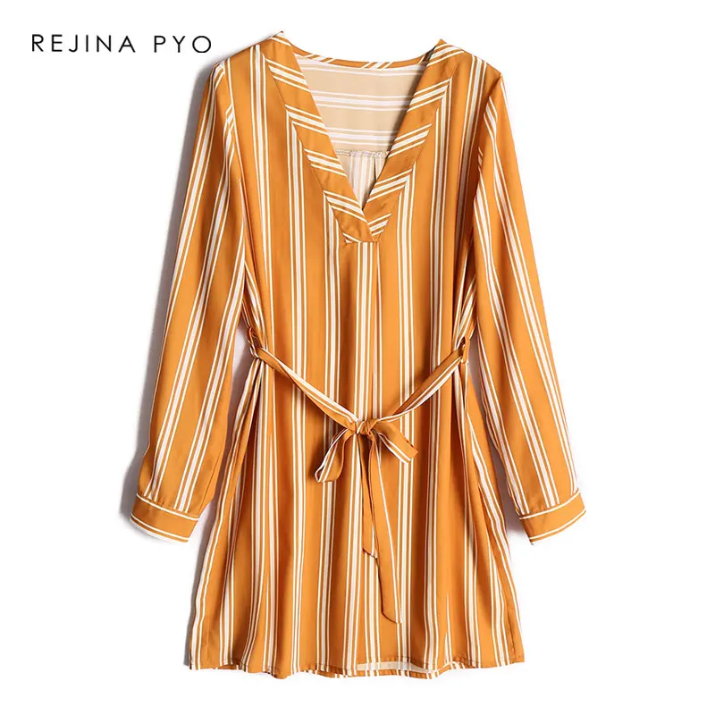 REJINAPYO Women Casual Stripes Printed Shirt Dress High Waist Female Deep V-neck Sexy Dress with Sash Ladies Elegant Shirt Dress
REJINAPYO Women Casual Stripes Printed Shirt Dress High Waist Female Deep V-neck Sexy Dress with Sash Ladies Elegant Shirt Dress