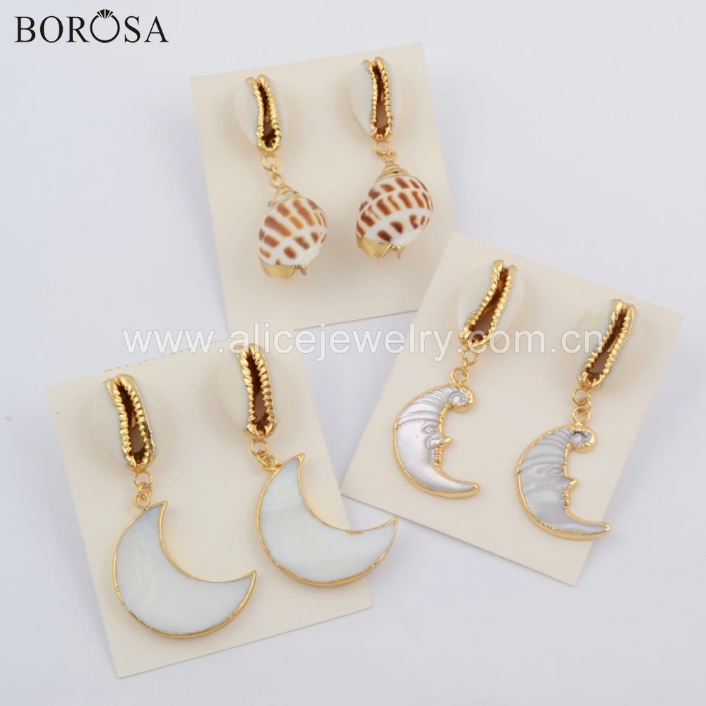 BOROSA 5Pairs Fashion Gold Color Trim Natural Cowrie Shell Conch White Shell Drop Earrings Jewelry Summer Beach Style G1741
BOROSA 5Pairs Fashion Gold Color Trim Natural Cowrie Shell Conch White Shell Drop Earrings Jewelry Summer Beach Style G1741