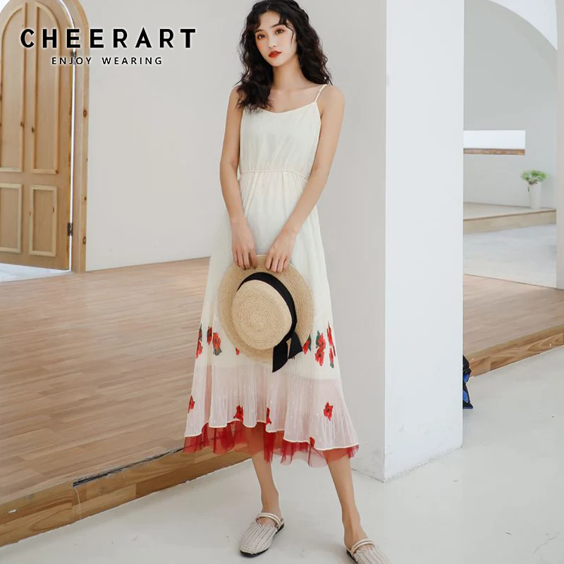 Cheerart Spaghetti Strap Dress Women Summer Patchwork Red Mesh Color Block Casual Long Midi Dress Korean Fashion Clothes
Cheerart Spaghetti Strap Dress Women Summer Patchwork Red Mesh Color Block Casual Long Midi Dress Korean Fashion Clothes