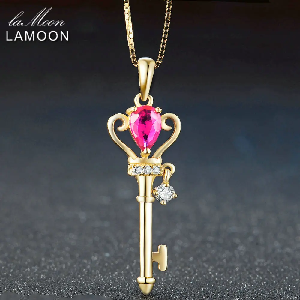 LAMOON Crown Key Pendant Necklace 6x4mm Natural Teardrop Red Ruby 925 Sterling Silver Jewelry LMNI043
LAMOON Crown Key Pendant Necklace 6x4mm Natural Teardrop Red Ruby 925 Sterling Silver Jewelry LMNI043