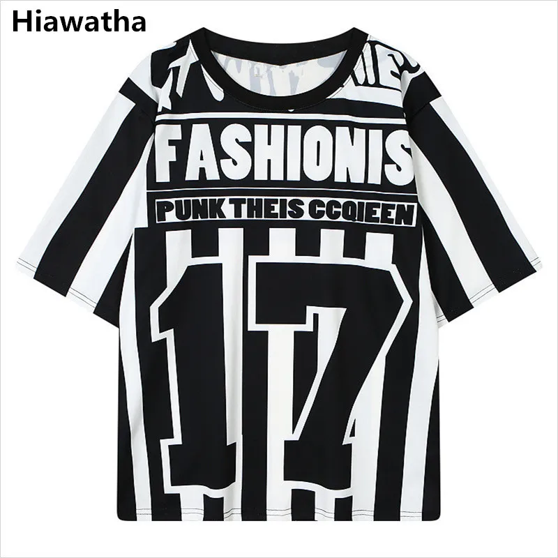 Hiawatha Women Punk Style Tops Tees Summer Striped Letters Digital Printed Loose T-Shirt O-Neck Female T Shirts T2353
Hiawatha Women Punk Style Tops Tees Summer Striped Letters Digital Printed Loose T-Shirt O-Neck Female T Shirts T2353