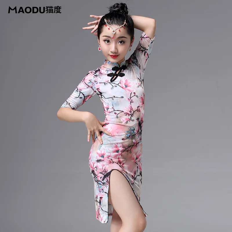 Turtleneck Flower print placketing Latin dance one-piece dress for little girl/children ballroom Chinese Style costume MD8123
Turtleneck Flower print placketing Latin dance one-piece dress for little girl/children ballroom Chinese Style costume MD8123