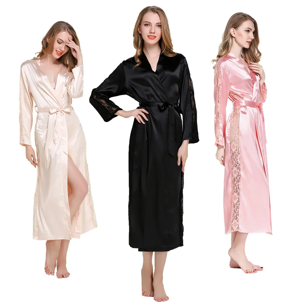 Latest Silk Satin Sleepwear Robes Womens Long Sleeve lace Pajamas Nightwear Femme Lounge Pyjama Black Champagne Bride Robe
Latest Silk Satin Sleepwear Robes Womens Long Sleeve lace Pajamas Nightwear Femme Lounge Pyjama Black Champagne Bride Robe