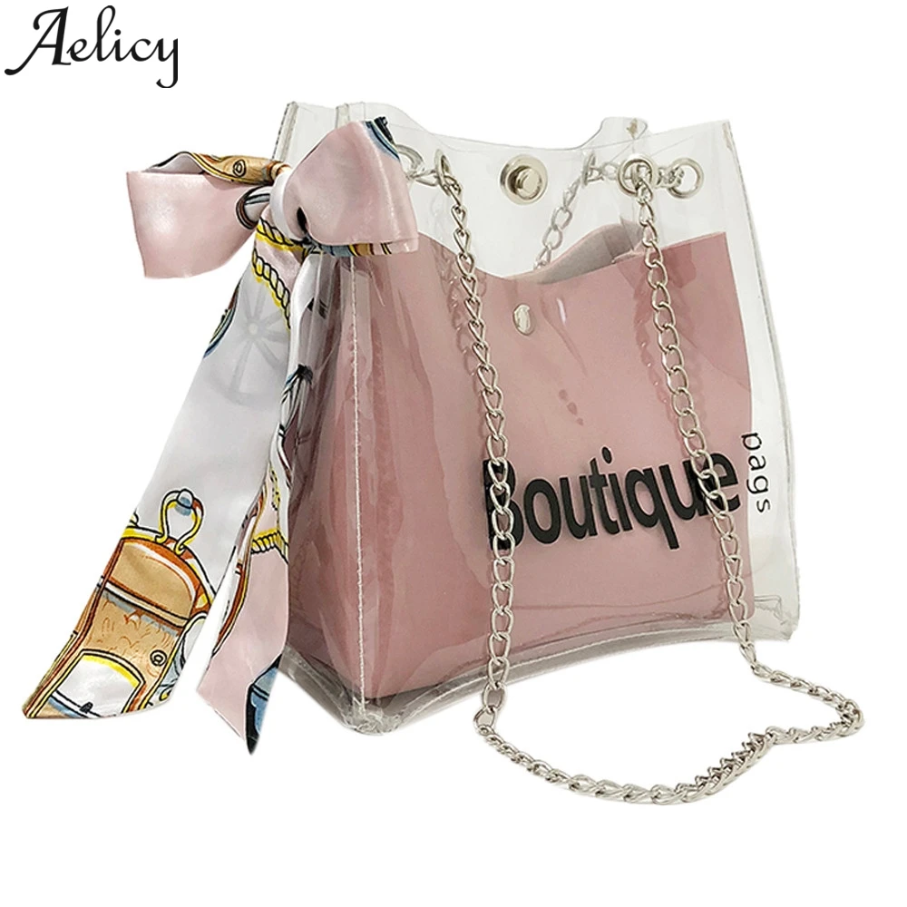 Aelicy Transparent Shoulder Bag Ladies Transparent Letter Silk Scarf Jelly Bag Main Female Messenger Bags Shoulder Bags Small
Aelicy Transparent Shoulder Bag Ladies Transparent Letter Silk Scarf Jelly Bag Main Female Messenger Bags Shoulder Bags Small
