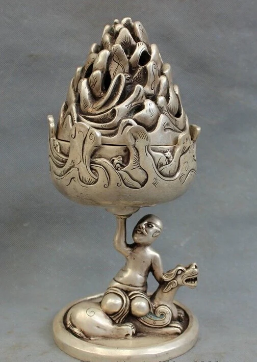 12" Tibet Silver Folk God Ride Unicorn PiXiu Statue Up Box Incense Burner Censer
12" Tibet Silver Folk God Ride Unicorn PiXiu Statue Up Box Incense Burner Censer
