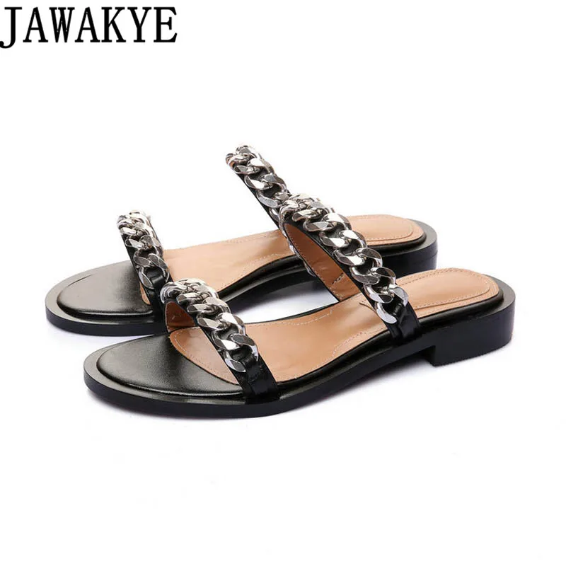 Summer women Slippers double metallic chain Lady Sandals platform flat heels concise casual beach Shoes zapatos mujer 2018 
Summer women Slippers double metallic chain Lady Sandals platform flat heels concise casual beach Shoes zapatos mujer 2018