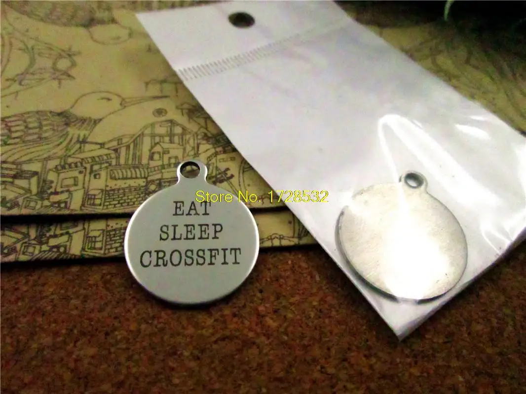 20pcs--20mm stainless steel circle round "EAT SLEEP CROSSFIT "one side DIY Charms Pendants
20pcs--20mm stainless steel circle round "EAT SLEEP CROSSFIT "one side DIY Charms Pendants