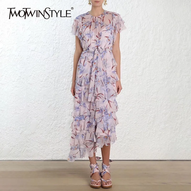 TWOTWINSTYLE Print Ruffles Dress For Women O Neck Bandage High Waist Short Sleeve Asymmetrical Long Dresses Female Spring 2019
TWOTWINSTYLE Print Ruffles Dress For Women O Neck Bandage High Waist Short Sleeve Asymmetrical Long Dresses Female Spring 2019