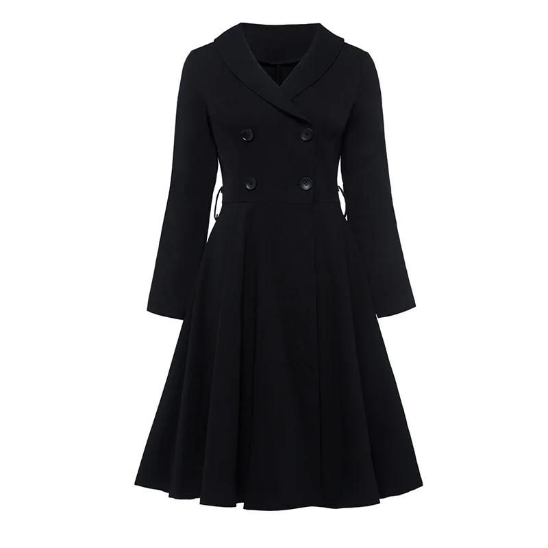 2018 Autumn Vintage V Neck Dress Women Three Quarter Sleeve Double Buttons A-line Office Lady Dress Elegant Party Dresses Black
2018 Autumn Vintage V Neck Dress Women Three Quarter Sleeve Double Buttons A-line Office Lady Dress Elegant Party Dresses Black