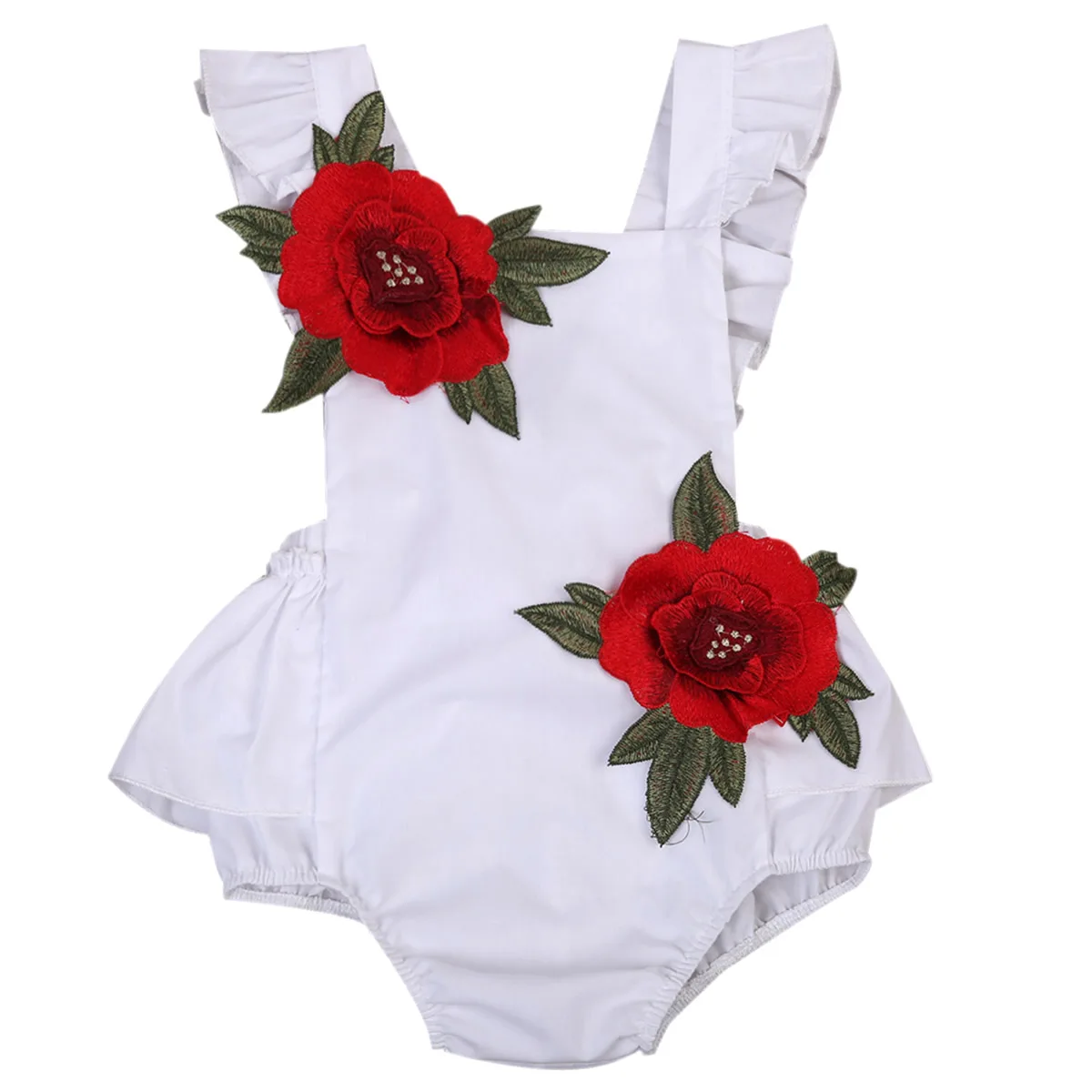 Newest Lovely Infant Baby Girls Fashion White Black Color Fly Sleeve Floral Bodysuits 0-24M |