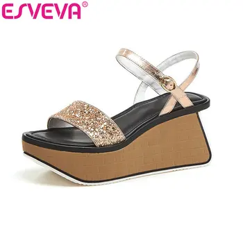 ESVEVA 2019 Ladies Sandal Bling Wedge High Heel PU +Leather Round Toe Ladies Slingback Platform Women Shoes Size 34-39
ESVEVA 2019 Ladies Sandal Bling Wedge High Heel PU +Leather Round Toe Ladies Slingback Platform Women Shoes Size 34-39