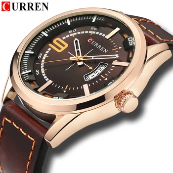 

Fashion Watches Men Top Brand CURREN Luxury Leather Strap Quartz Wristwatch Unique Dial Montre Design Waterproof 30M Relojes