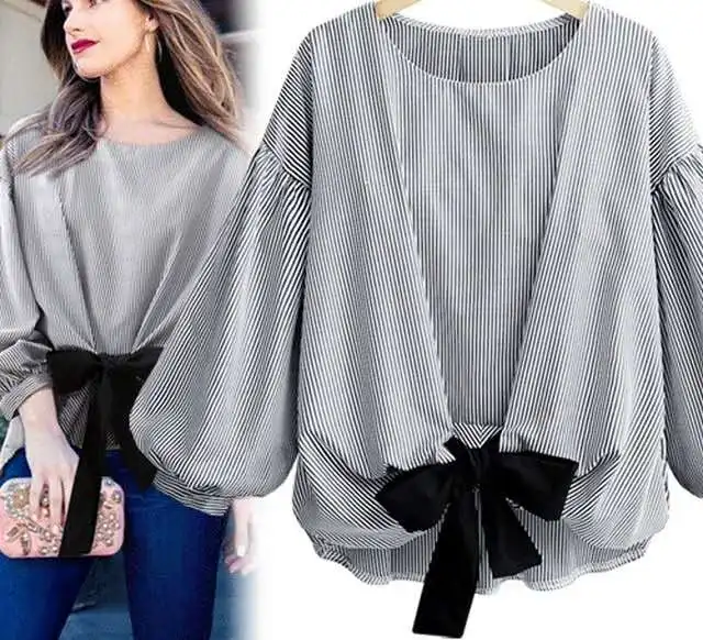 Black White Striped Shirts Women O Neck Bow Blouse Womens Tops Streetwear Long Lantern Sleeve Blusas Femininas Elegante
Black White Striped Shirts Women O Neck Bow Blouse Womens Tops Streetwear Long Lantern Sleeve Blusas Femininas Elegante