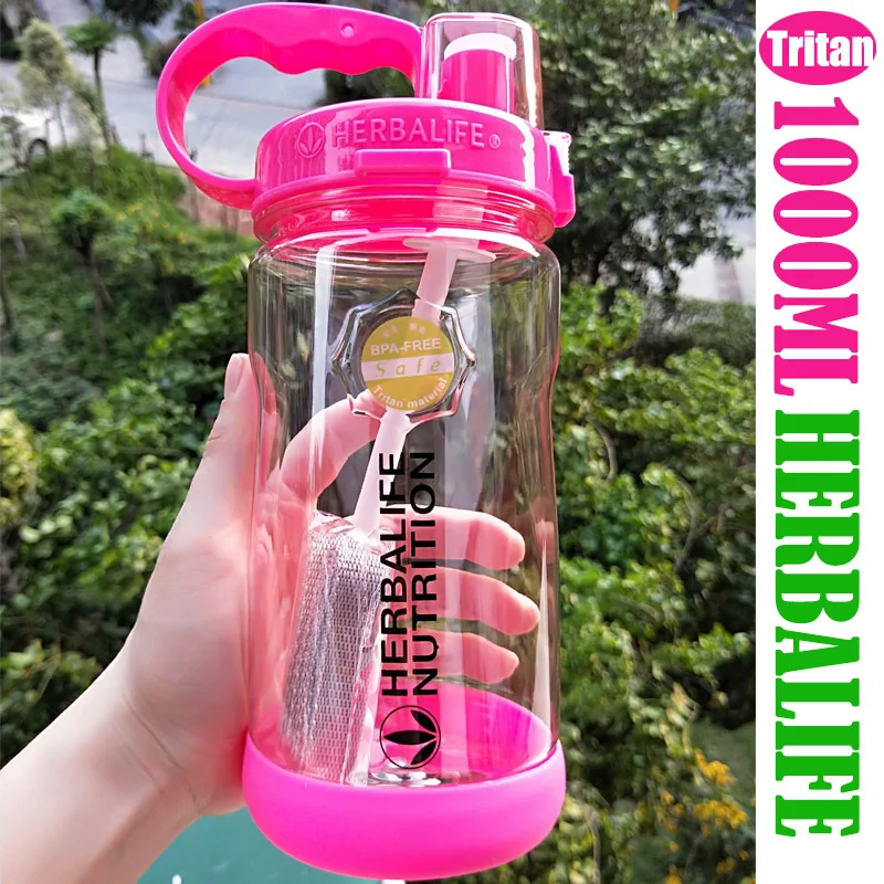 

1000ml Tritan BPA free Rose Red Portable Space water bottle Herbalife Nutrition Plastic Sports Custom Shaker Bottle straw bottle