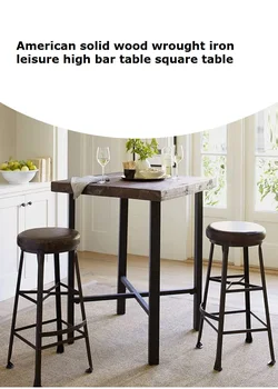 American solid wood wrought iron leisure high table cafe bar table square bar table
American solid wood wrought iron leisure high table cafe bar table square bar table