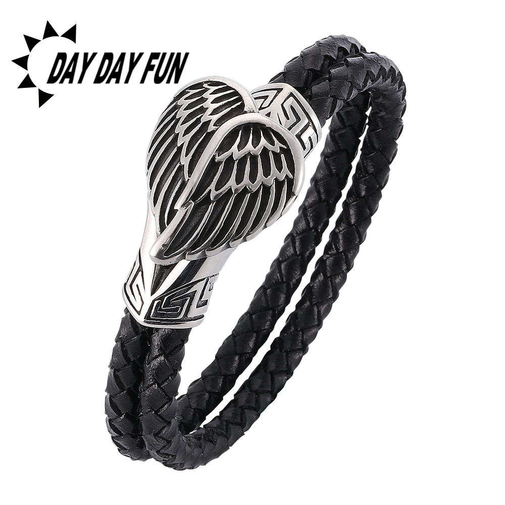 2019 Fashion Braided Leather Bracelets Silver Stainless Steel Clasp Bracelets Bangles wing Rope Chain Punk Wristband E764
2019 Fashion Braided Leather Bracelets Silver Stainless Steel Clasp Bracelets Bangles wing Rope Chain Punk Wristband E764