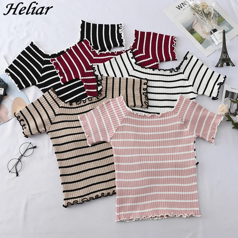 HELIAR 2019 Summer Women T-shirt O-Neck Knitting Striped T-shirt Lady's Pure Cotton Ladies T-shirt Women Tshirt Short Sleeve
HELIAR 2019 Summer Women T-shirt O-Neck Knitting Striped T-shirt Lady's Pure Cotton Ladies T-shirt Women Tshirt Short Sleeve