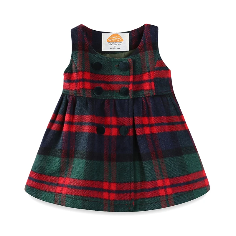 Mudkingdom Baby Girls Winter Plaid Dress Kids Baby Girl Clothes Girls Autumn Buttoned Tartan Dresses with Bow knot Fall 201701