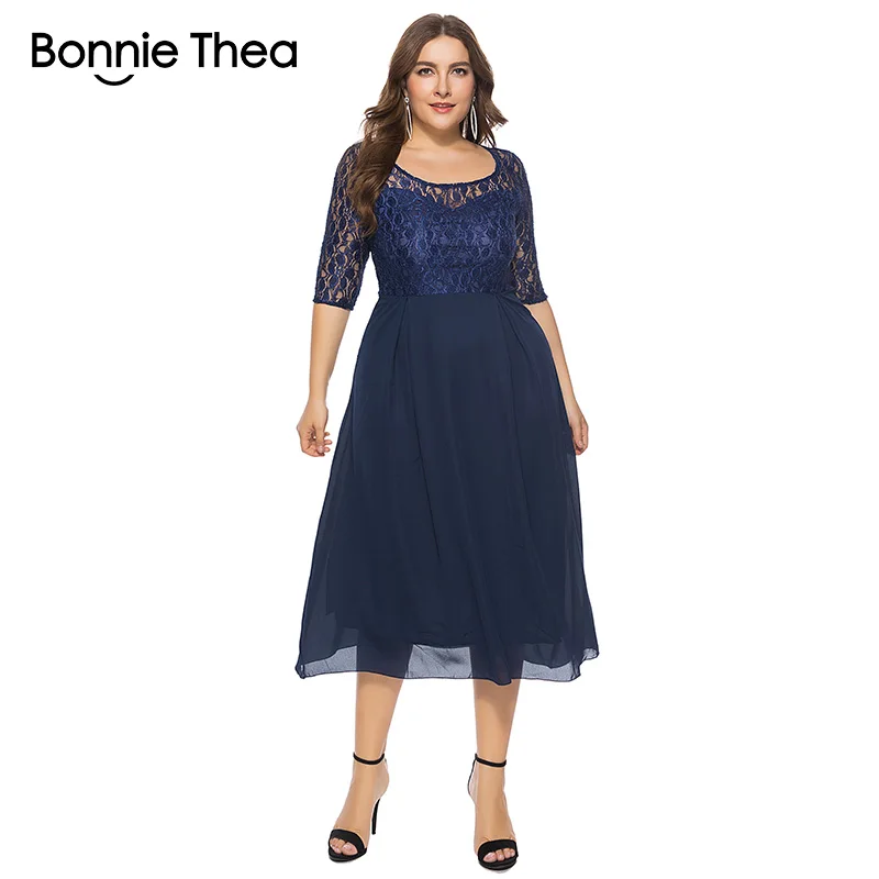 Bonnie Thea plus size women dress Autumn and summer casual blue dresses party midi Big Size dress dresses women clothes 2018
Bonnie Thea plus size women dress Autumn and summer casual blue dresses party midi Big Size dress dresses women clothes 2018