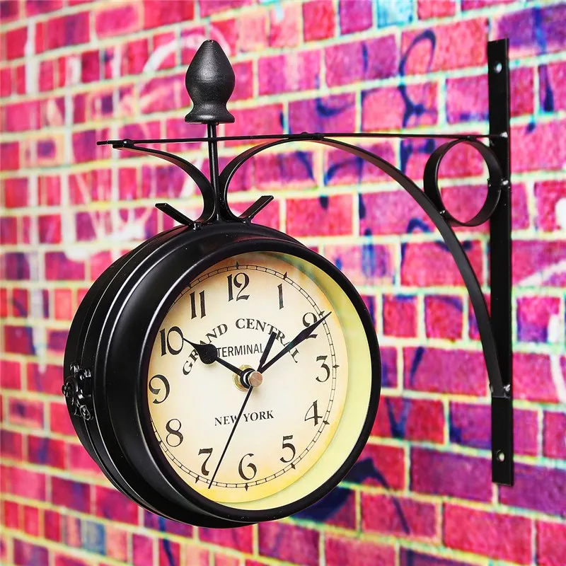 Double Sided Round Wall Mount Station Clock Garden Vintage Retro Home Decor Metal Frame + Glass Dial Cover
Double Sided Round Wall Mount Station Clock Garden Vintage Retro Home Decor Metal Frame + Glass Dial Cover