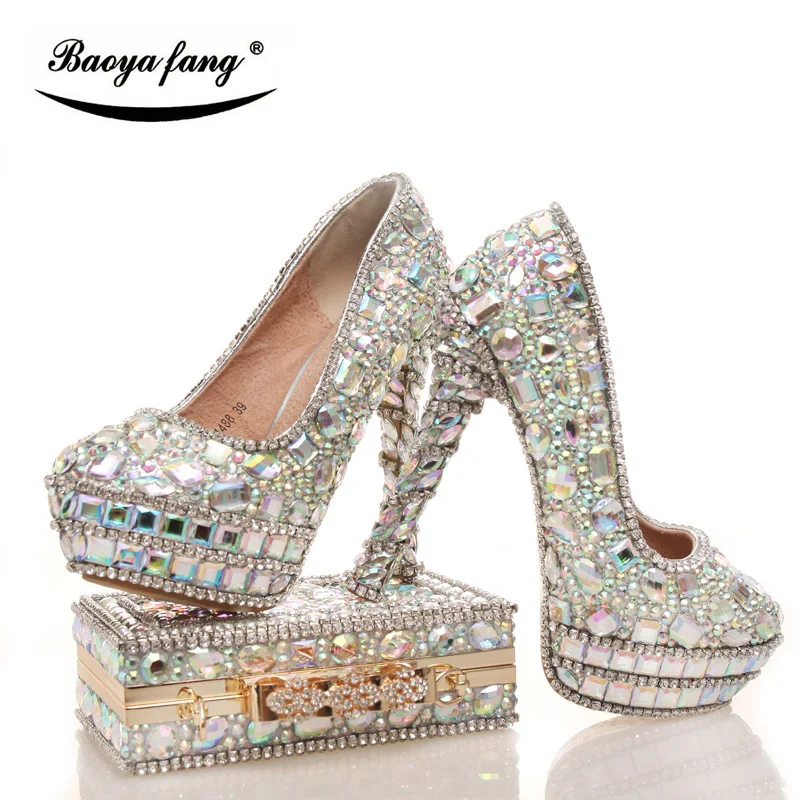 Womens Wedding Shoes With Matching Bags Shining Crystal Real