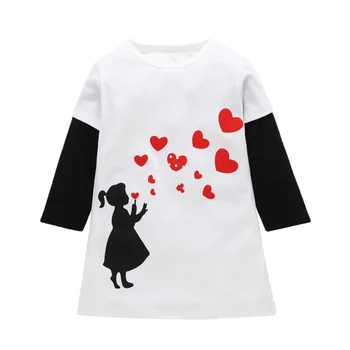 New Autumn Girls Dress Cotton Long Sleeve Children Dress Floral Printed Rainbow Kids Dresses for Girls Winter Kids Clothes