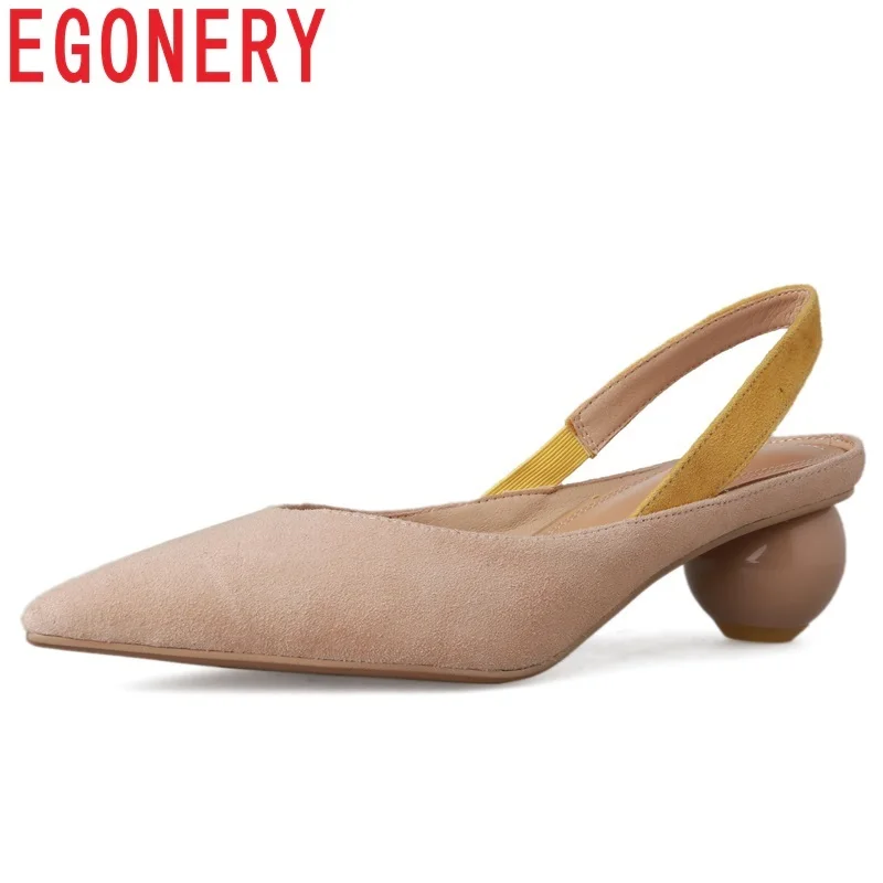 

EGONERY shoes woman spring new fashion sexy pointed toe kid suede woman pumps outside med strange style shallow ladies shoes